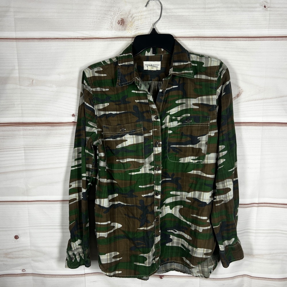 Denim & Supply Ralph Lauren Camo Shirt Womens Size M Green Button Up Top Cotton